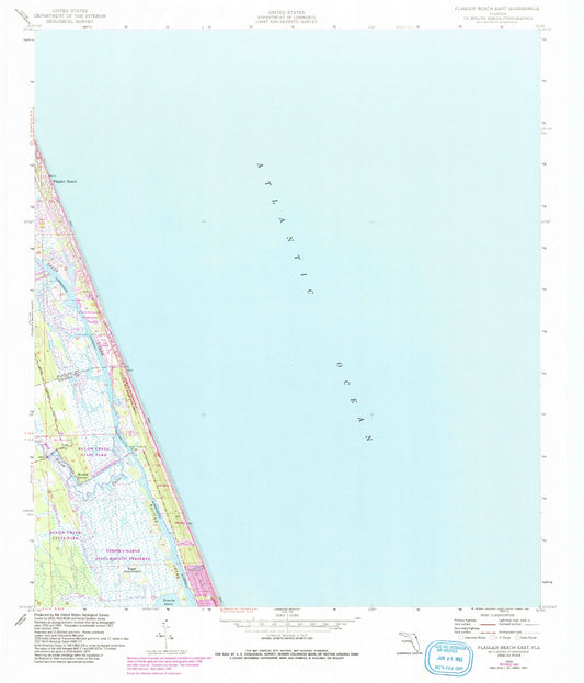 Classic USGS Flagler Beach East Florida 7.5'x7.5' Topo Map Image