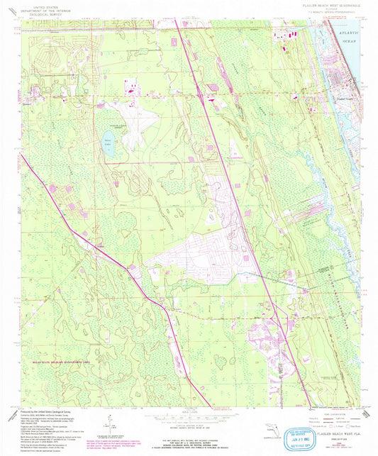 Classic USGS Flagler Beach West Florida 7.5'x7.5' Topo Map Image