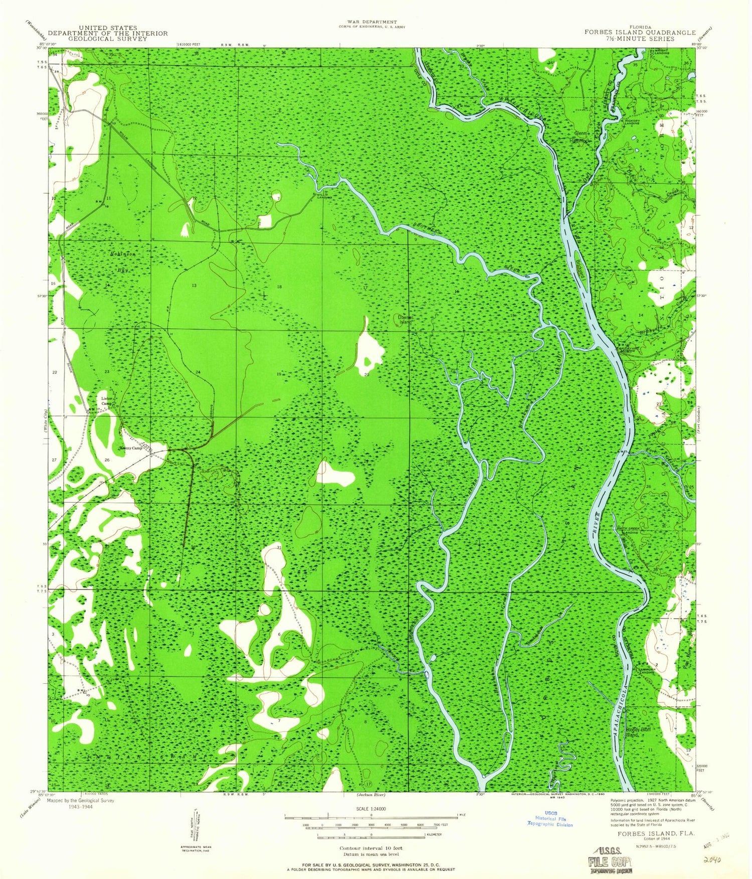 Classic USGS Forbes Island Florida 7.5'x7.5' Topo Map Image