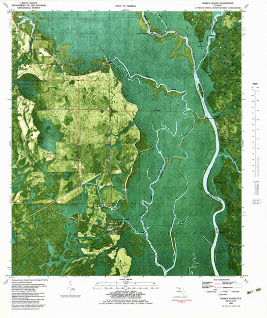 Classic USGS Forbes Island Florida 7.5'x7.5' Topo Map Image