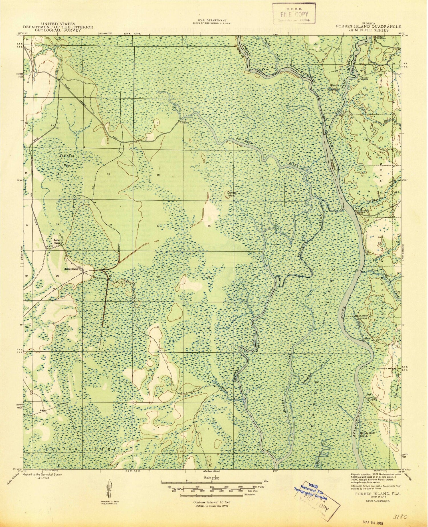 Classic USGS Forbes Island Florida 7.5'x7.5' Topo Map Image
