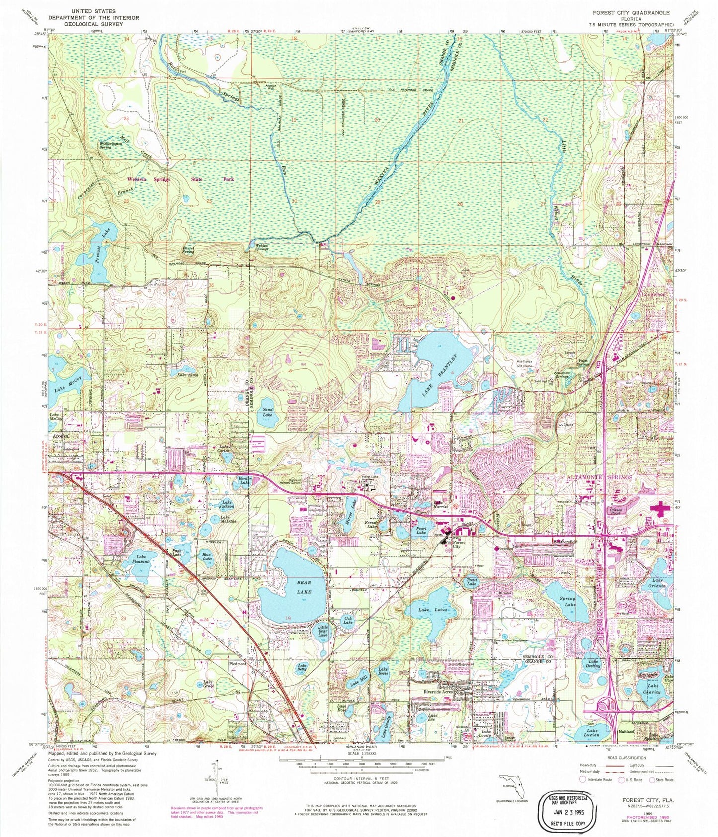 Classic USGS Forest City Florida 7.5'x7.5' Topo Map Image