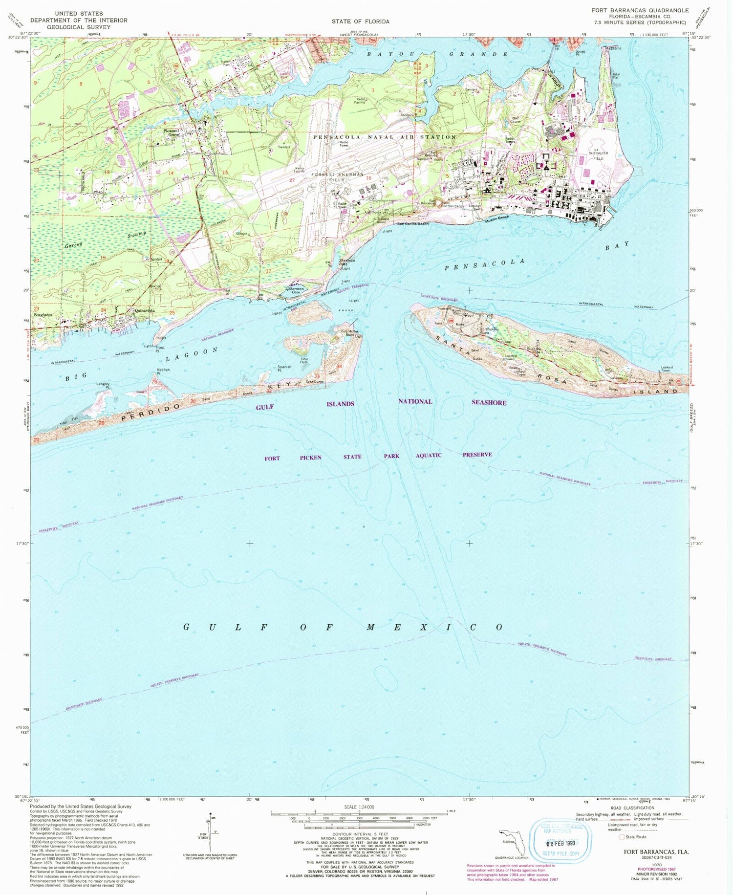 Classic USGS Fort Barrancas Florida 7.5'x7.5' Topo Map Image