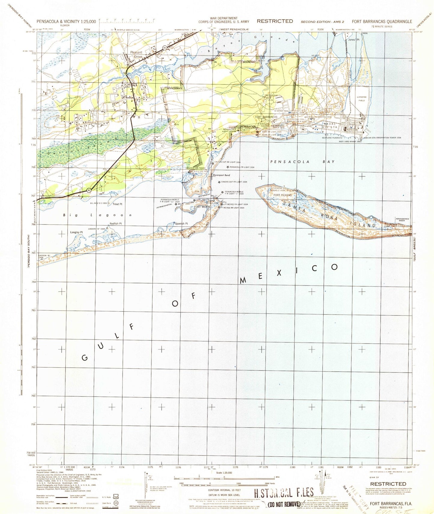 Classic USGS Fort Barrancas Florida 7.5'x7.5' Topo Map Image