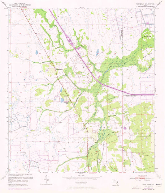 Classic USGS Fort Drum Florida 7.5'x7.5' Topo Map Image