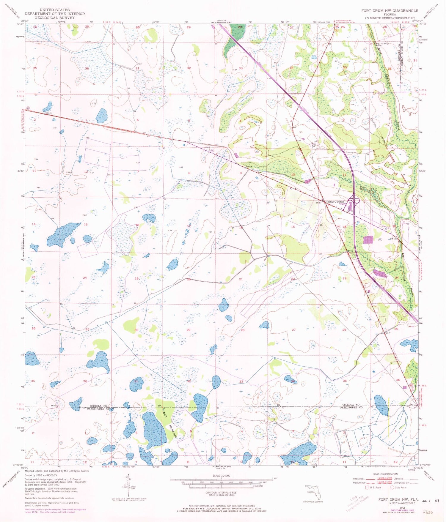 Classic USGS Fort Drum NW Florida 7.5'x7.5' Topo Map Image