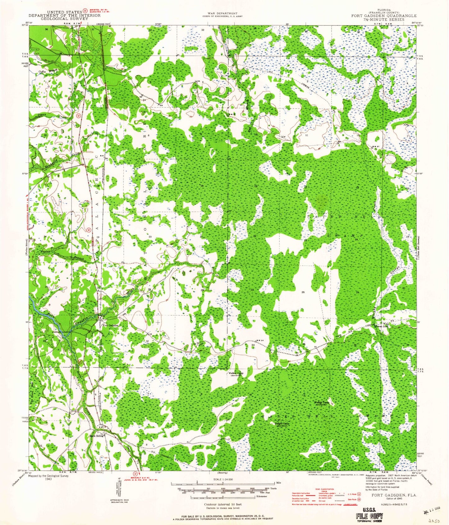 Classic USGS Fort Gadsden Florida 7.5'x7.5' Topo Map Image