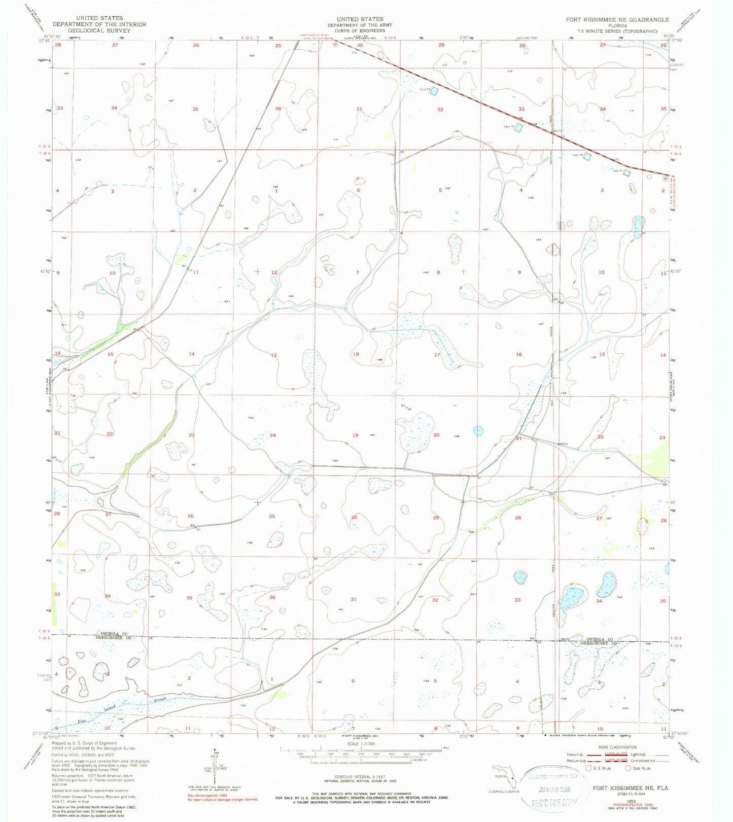 Classic USGS Fort Kissimmee NE Florida 7.5'x7.5' Topo Map Image
