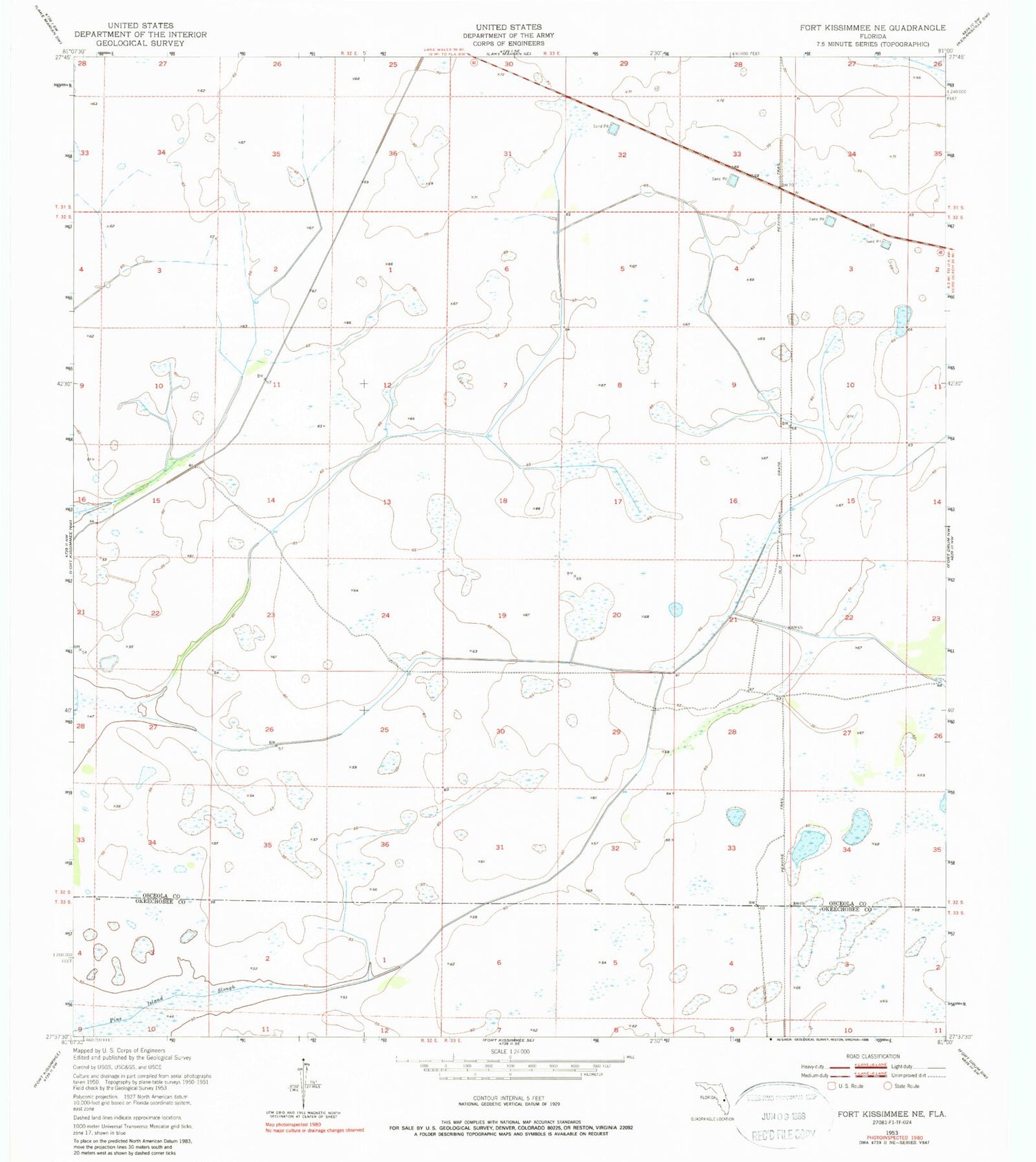 Classic USGS Fort Kissimmee NE Florida 7.5'x7.5' Topo Map Image