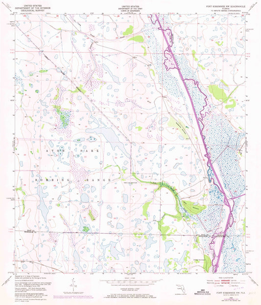Classic USGS Fort Kissimmee NW Florida 7.5'x7.5' Topo Map Image