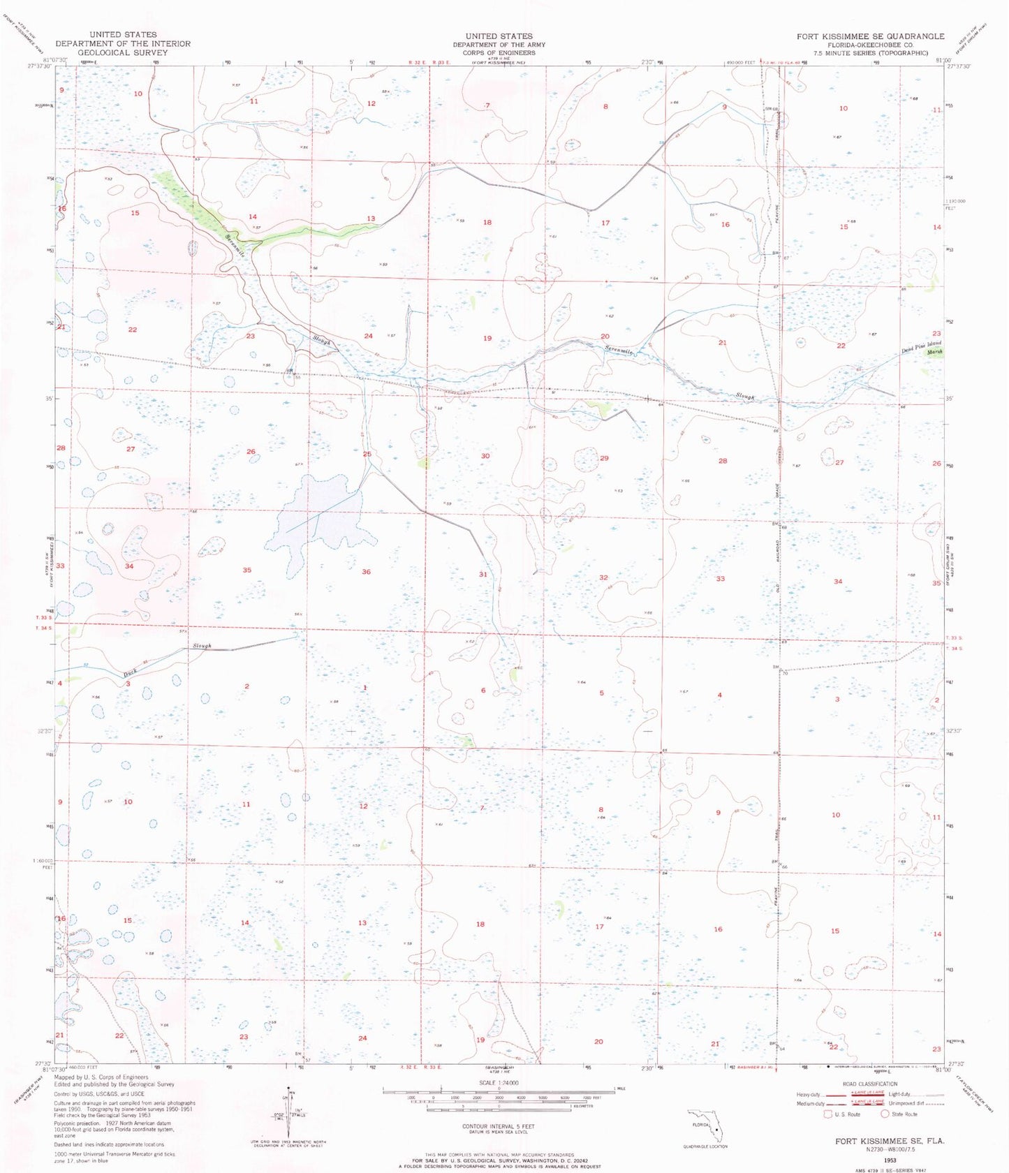 Classic USGS Fort Kissimmee SE Florida 7.5'x7.5' Topo Map Image