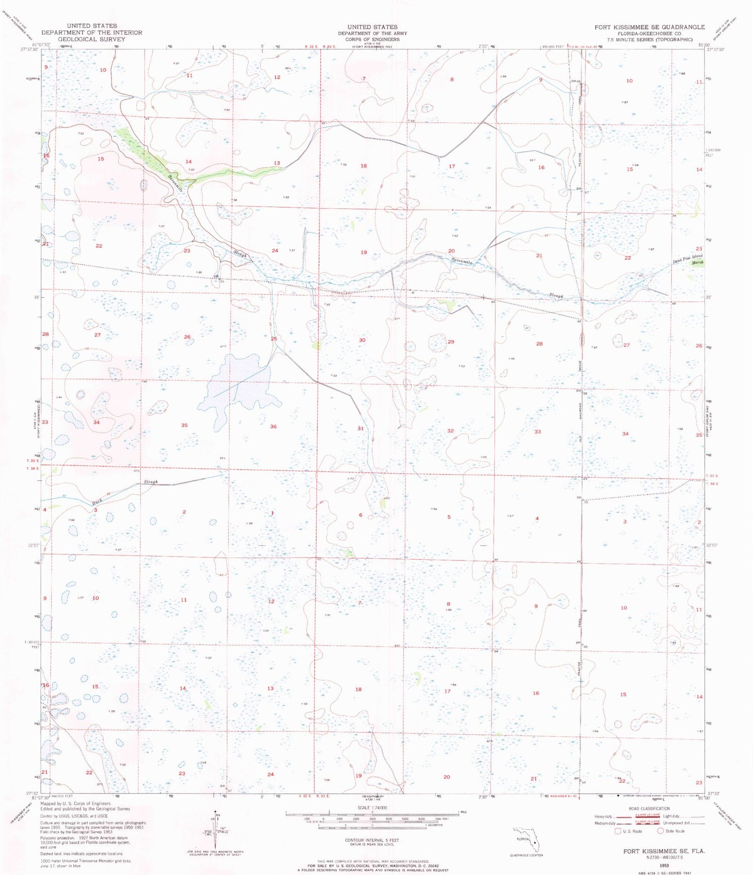 Classic USGS Fort Kissimmee SE Florida 7.5'x7.5' Topo Map Image