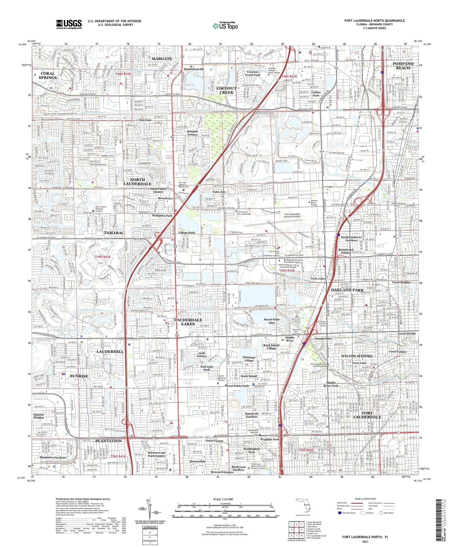 Fort Lauderdale North Florida US Topo Map Image