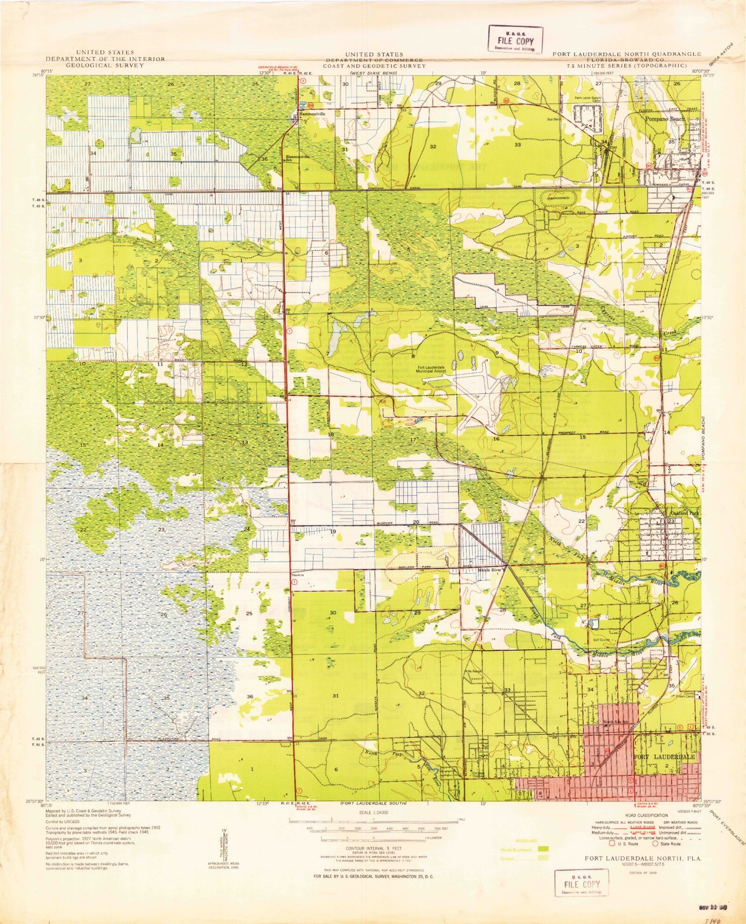 Classic USGS Fort Lauderdale North Florida 7.5'x7.5' Topo Map Image