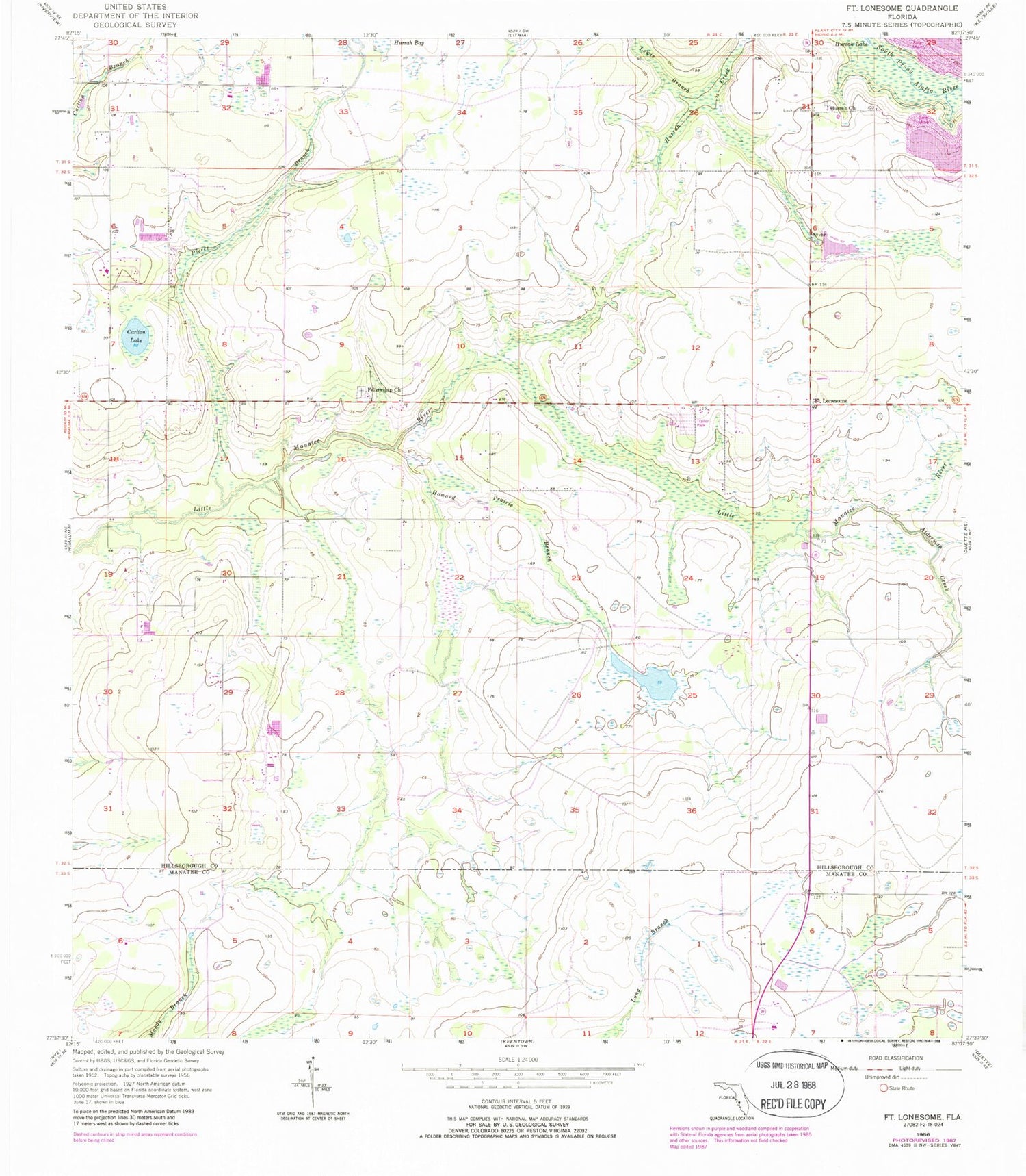 Classic USGS Fort Lonesome Florida 7.5'x7.5' Topo Map Image
