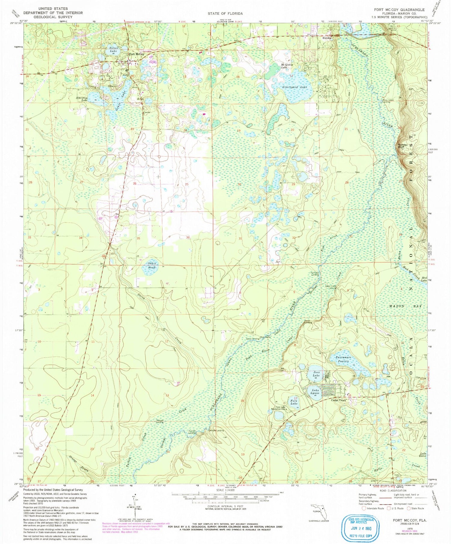 Classic USGS Fort McCoy Florida 7.5'x7.5' Topo Map Image