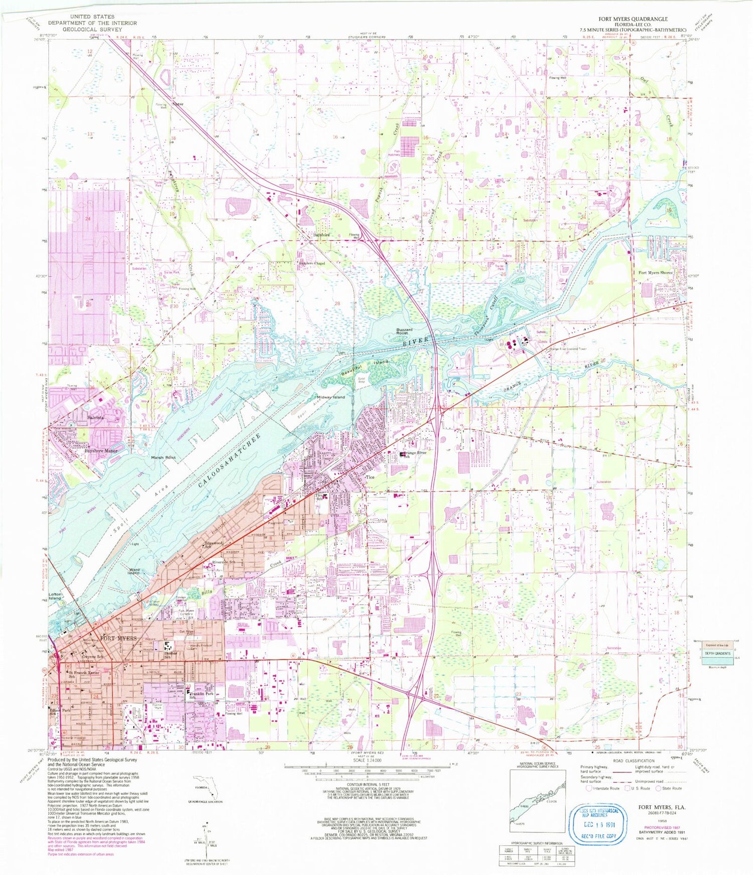 Classic USGS Fort Myers Florida 7.5'x7.5' Topo Map Image