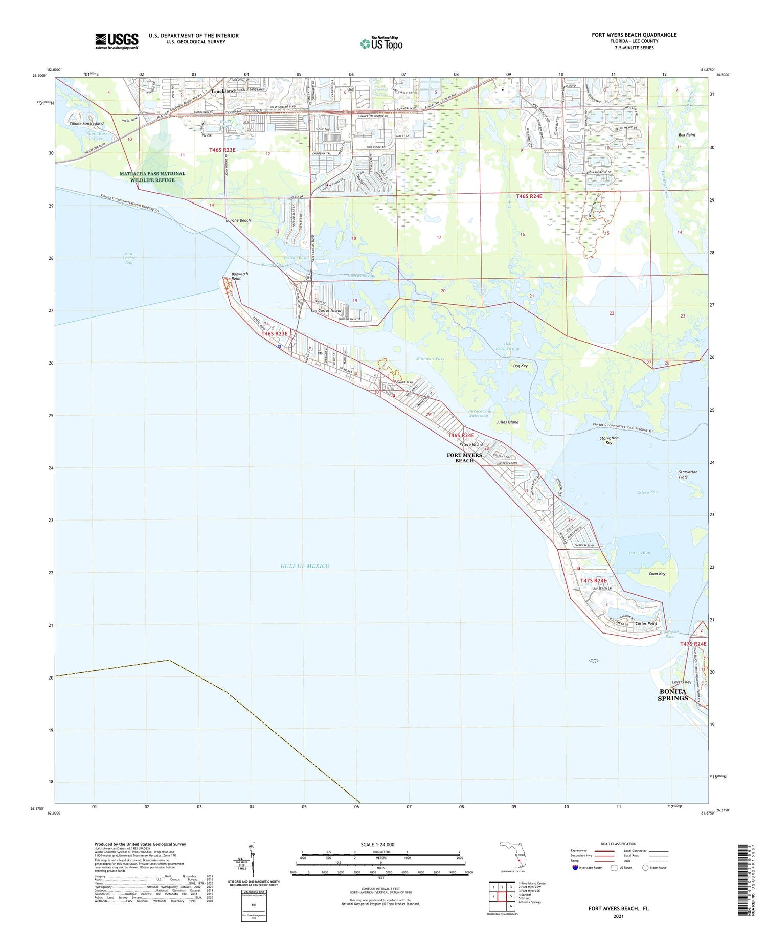 Fort Myers Beach Florida US Topo Map Image