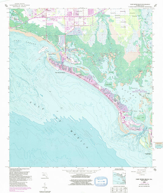 Classic USGS Fort Myers Beach Florida 7.5'x7.5' Topo Map Image