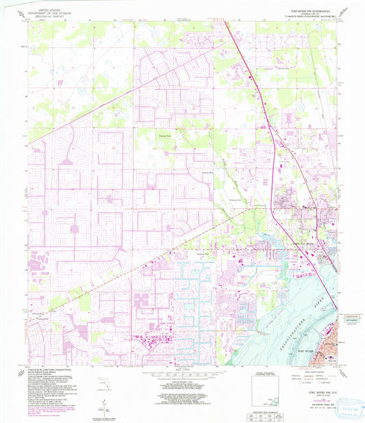 Classic USGS Fort Myers NW Florida 7.5'x7.5' Topo Map Image