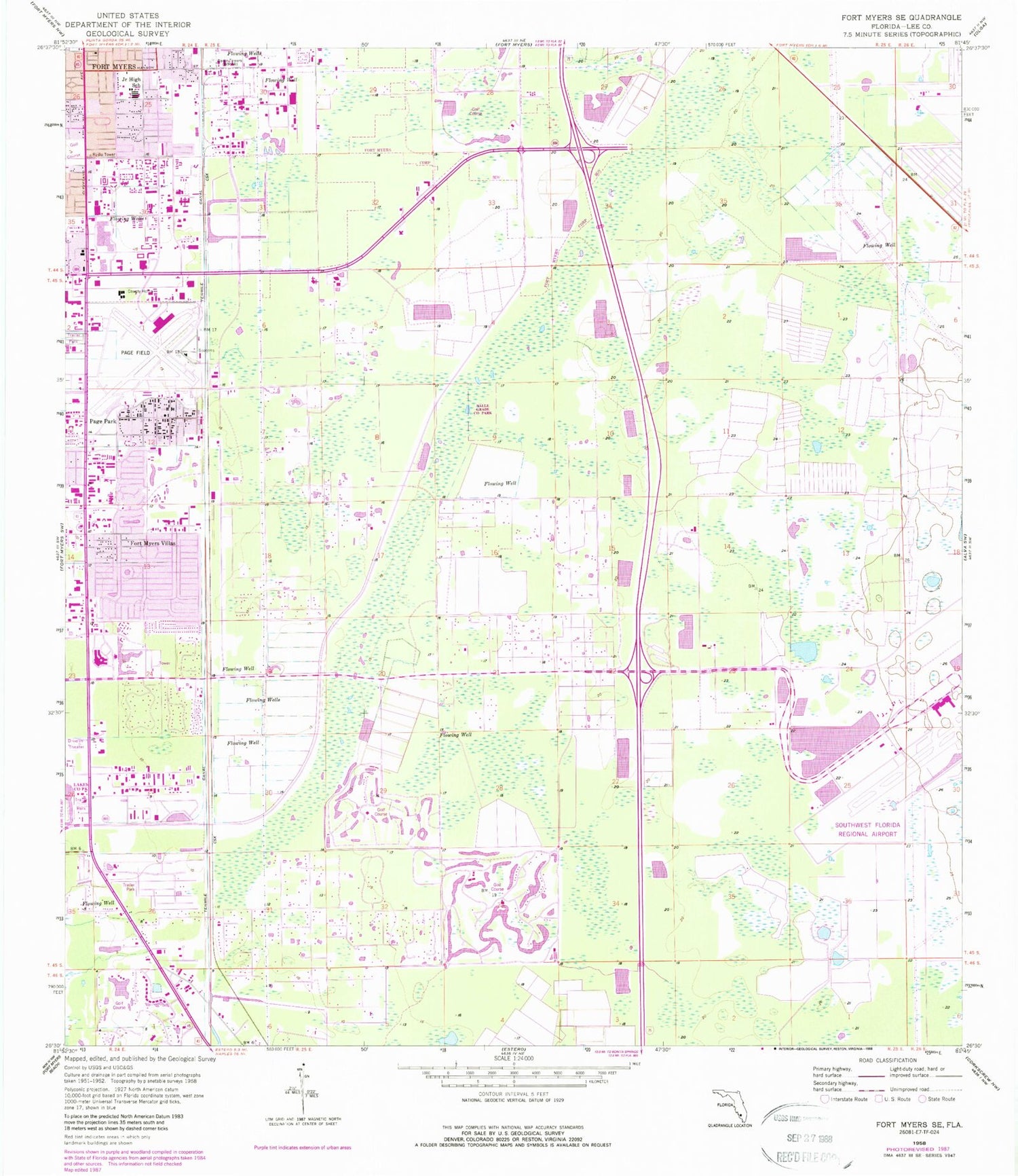 Classic USGS Fort Myers SE Florida 7.5'x7.5' Topo Map Image