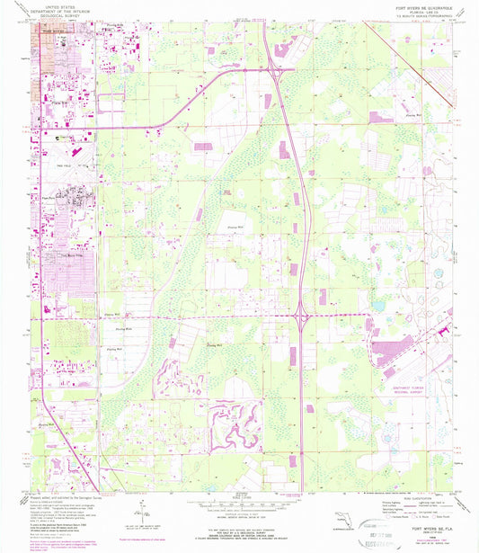 Classic USGS Fort Myers SE Florida 7.5'x7.5' Topo Map Image