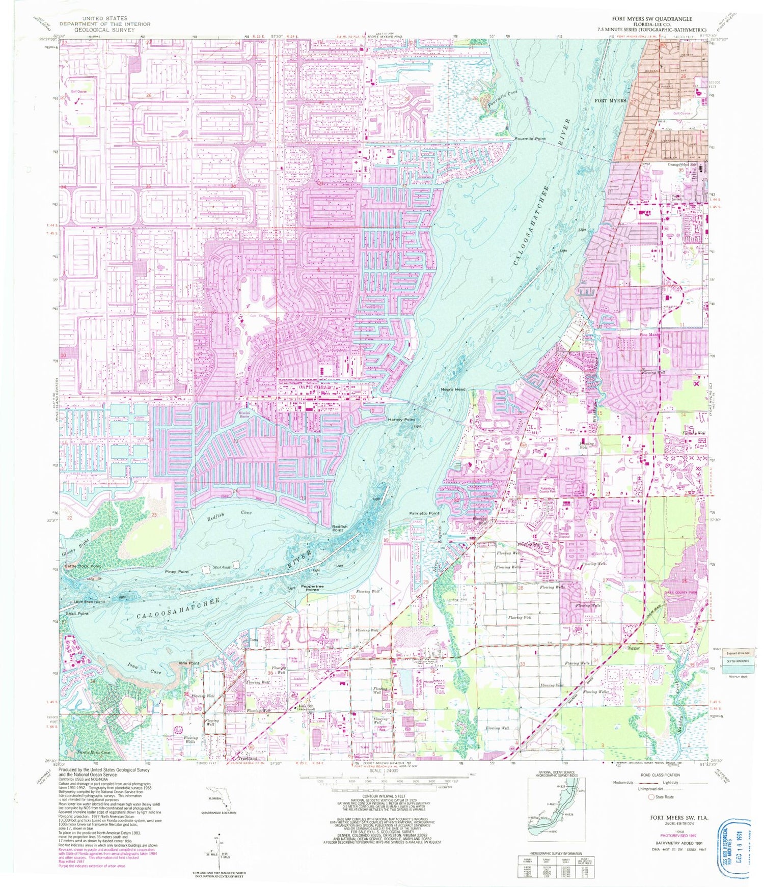 Classic USGS Fort Myers SW Florida 7.5'x7.5' Topo Map Image