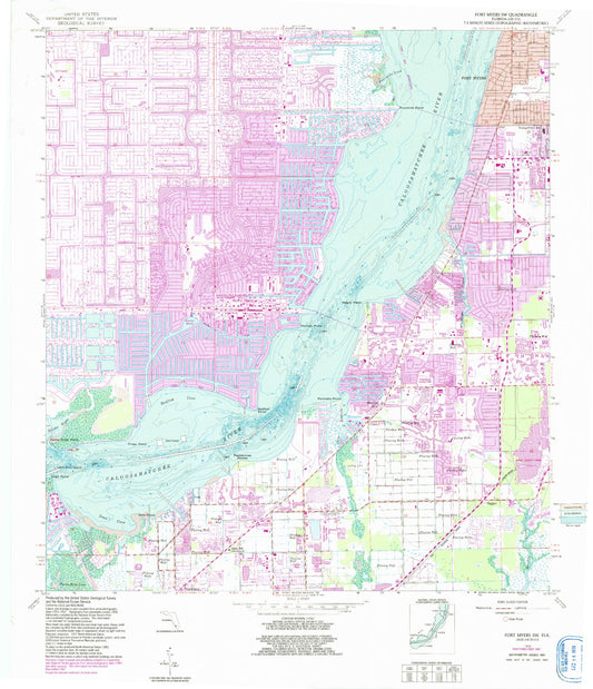 Classic USGS Fort Myers SW Florida 7.5'x7.5' Topo Map Image