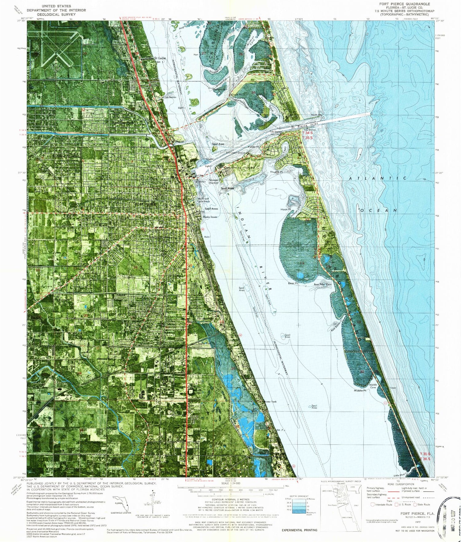 Classic USGS Fort Pierce Florida 7.5'x7.5' Topo Map Image