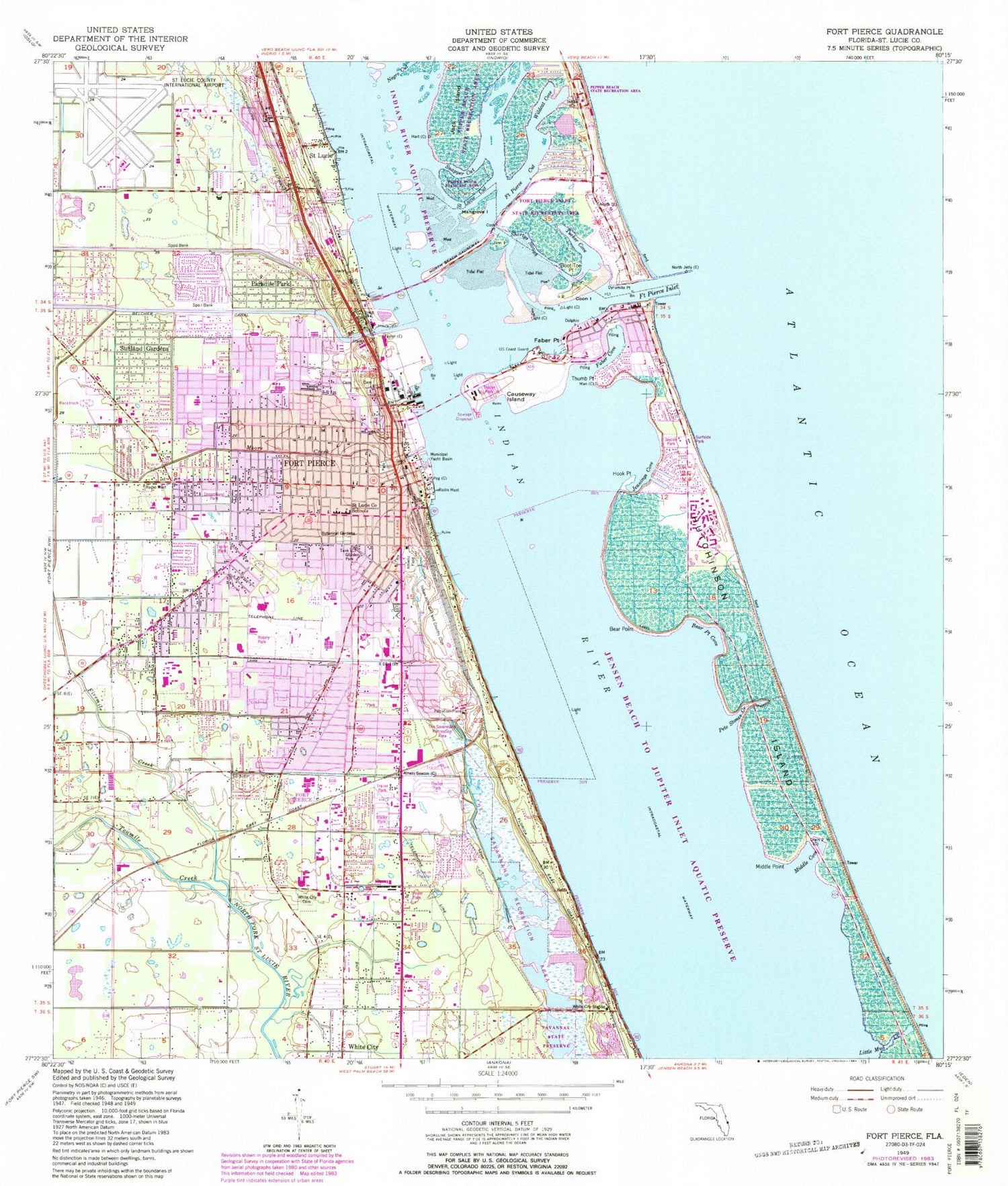 Classic USGS Fort Pierce Florida 7.5'x7.5' Topo Map Image