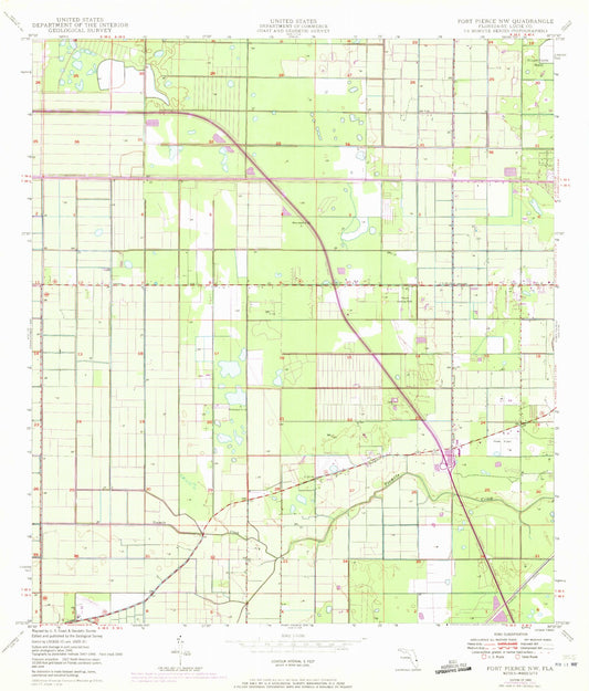 Classic USGS Fort Pierce NW Florida 7.5'x7.5' Topo Map Image