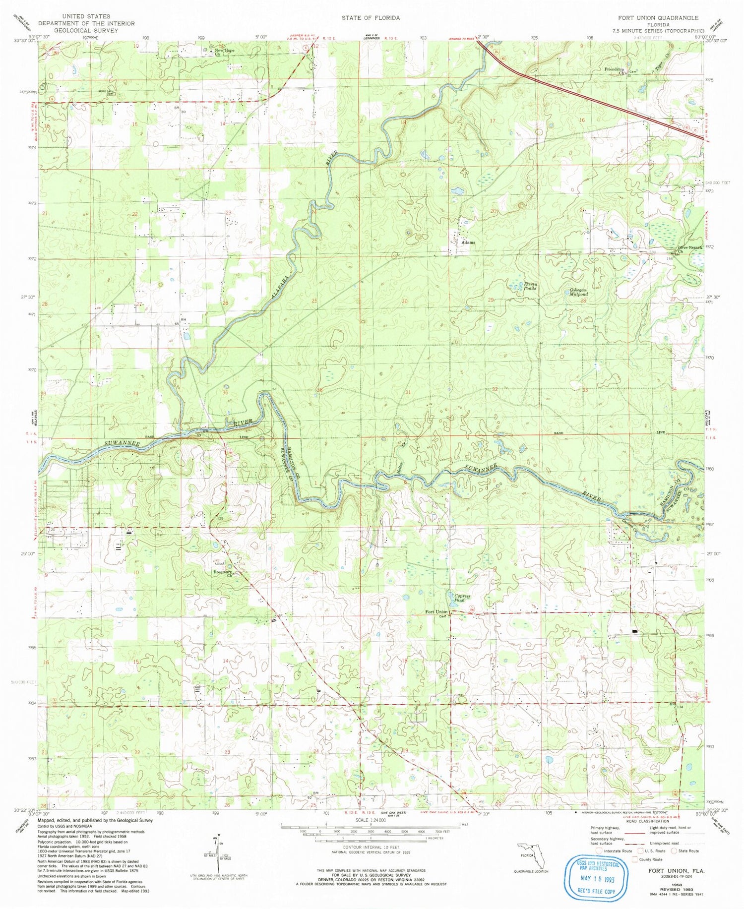 Classic USGS Fort Union Florida 7.5'x7.5' Topo Map Image