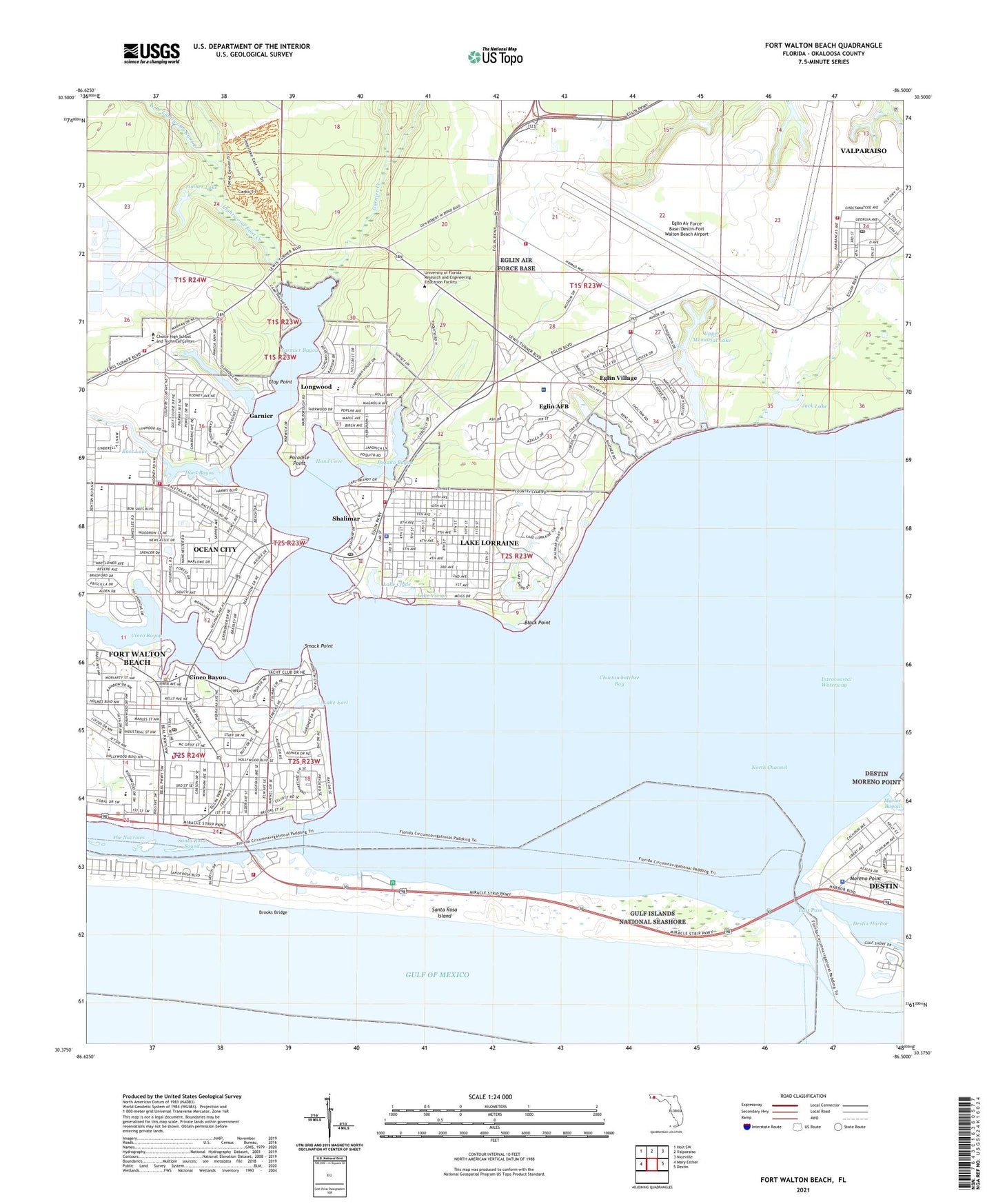 Fort Walton Beach Florida US Topo Map Image