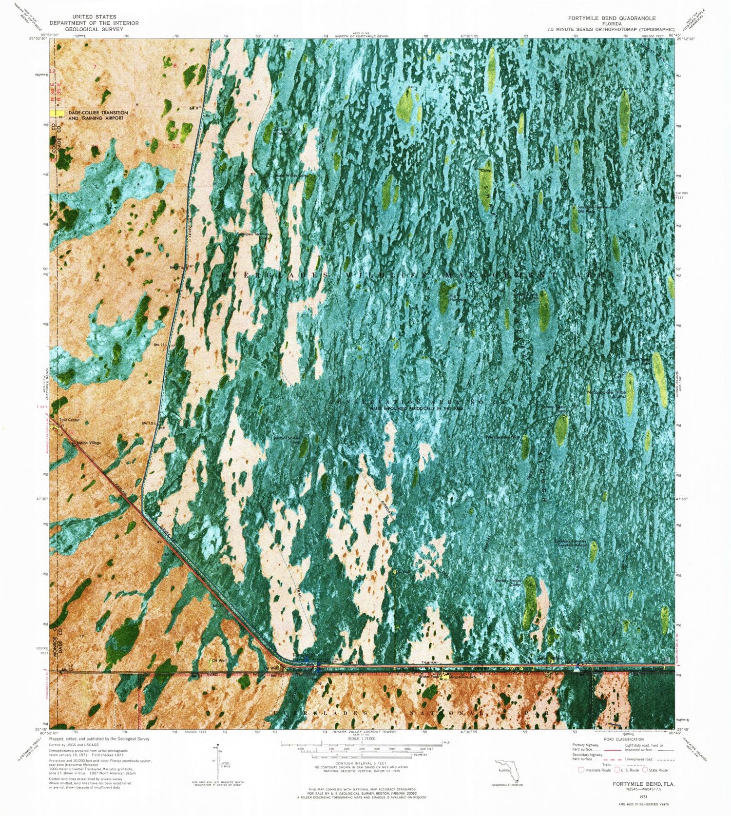 Classic USGS Fortymile Bend Florida 7.5'x7.5' Topo Map Image