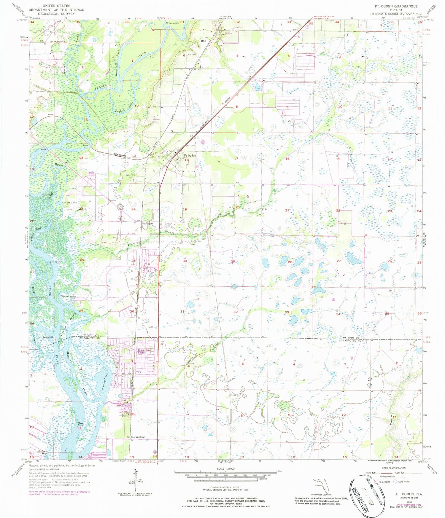 Classic USGS Fort Ogden Florida 7.5'x7.5' Topo Map Image