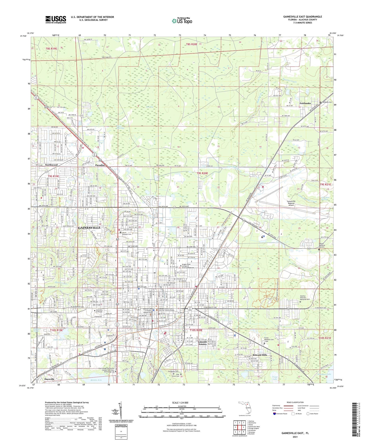 Gainesville East Florida US Topo Map Image