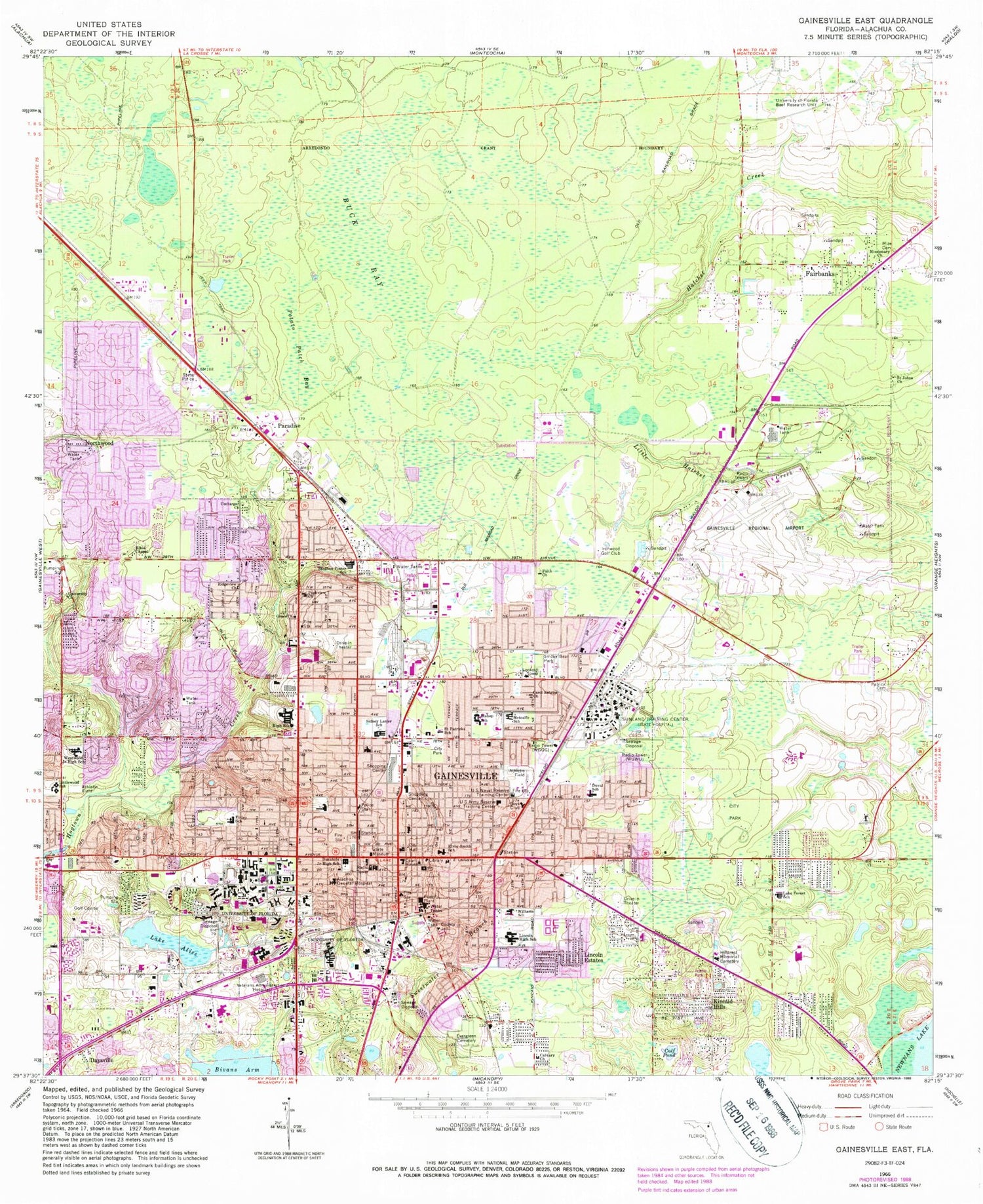 Classic USGS Gainesville East Florida 7.5'x7.5' Topo Map Image