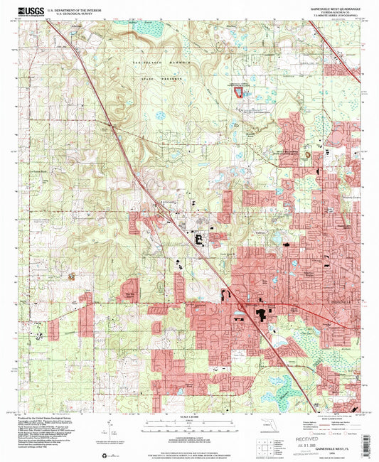 Classic USGS Gainesville West Florida 7.5'x7.5' Topo Map Image