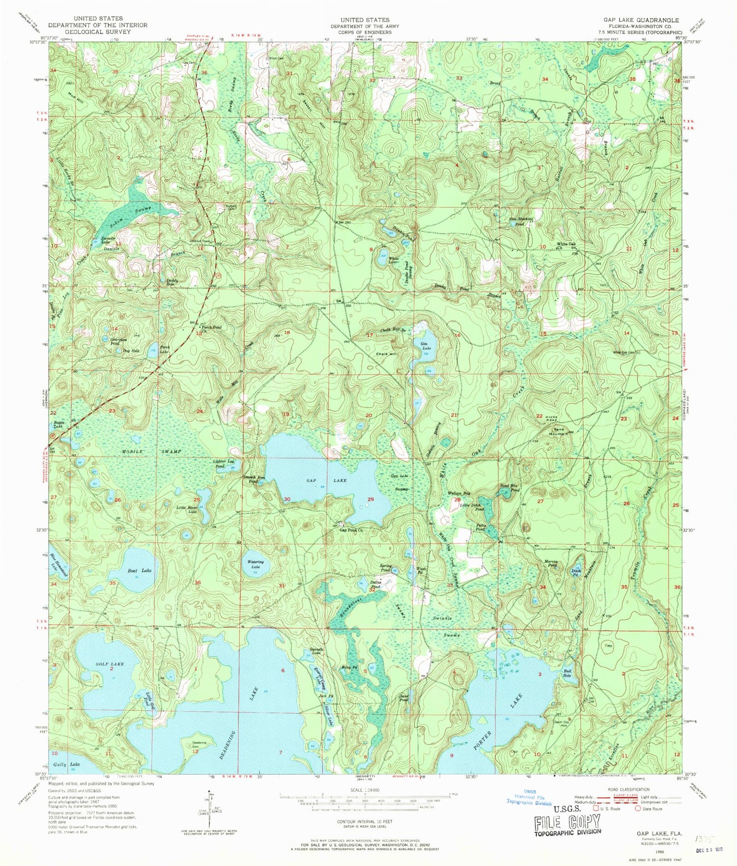 Classic USGS Gap Lake Florida 7.5'x7.5' Topo Map Image
