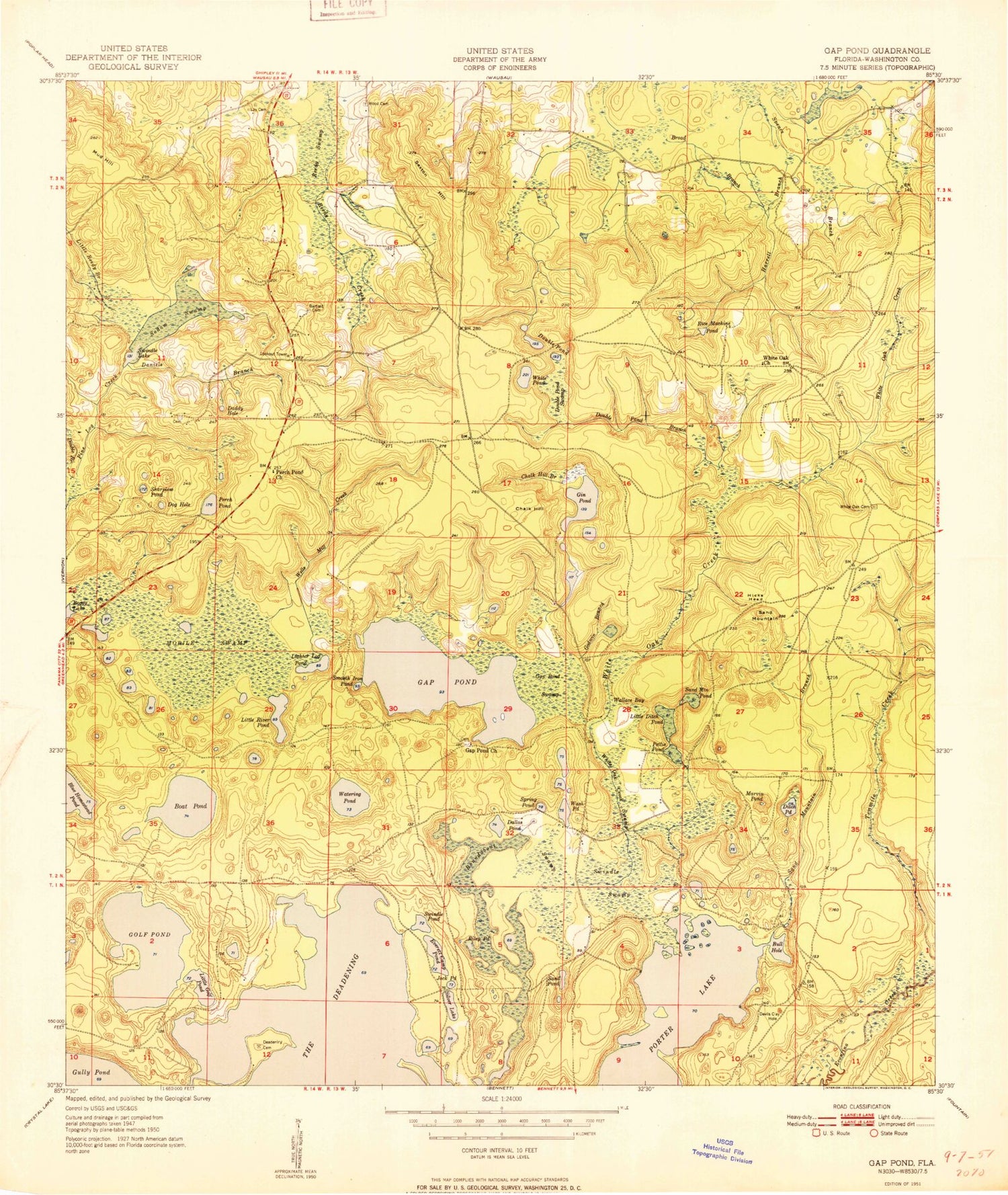 Classic USGS Gap Lake Florida 7.5'x7.5' Topo Map Image