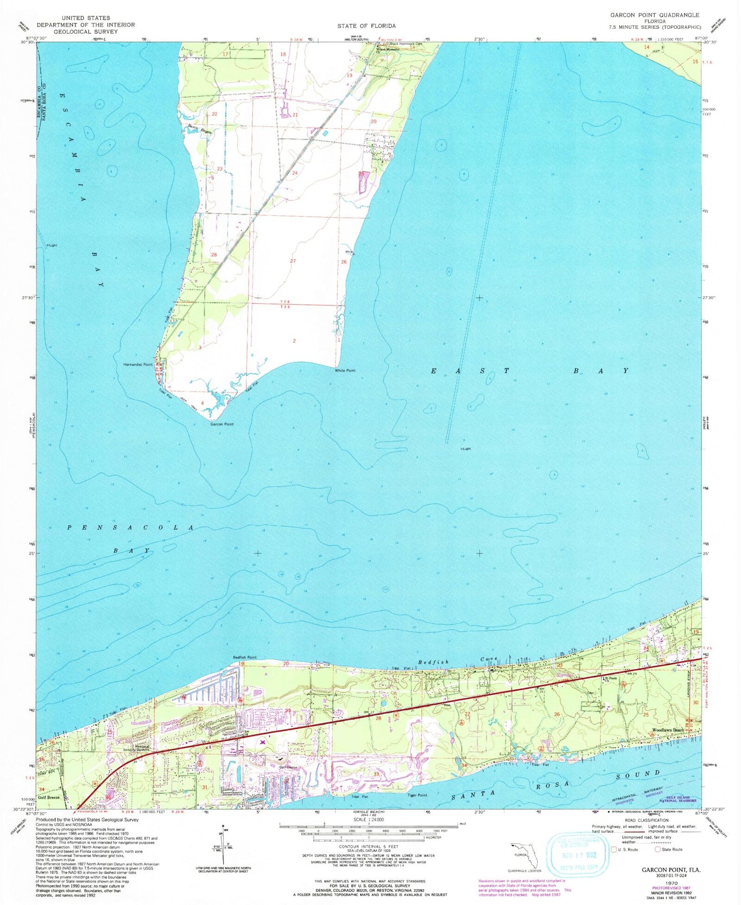 Classic USGS Garcon Point Florida 7.5'x7.5' Topo Map Image