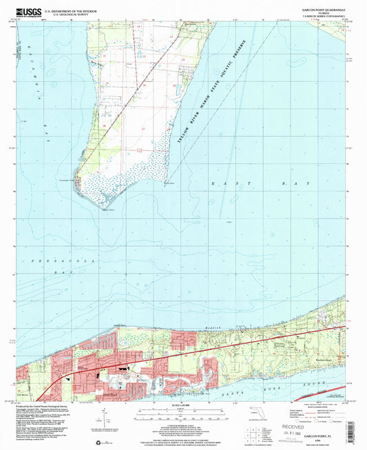 Classic USGS Garcon Point Florida 7.5'x7.5' Topo Map Image