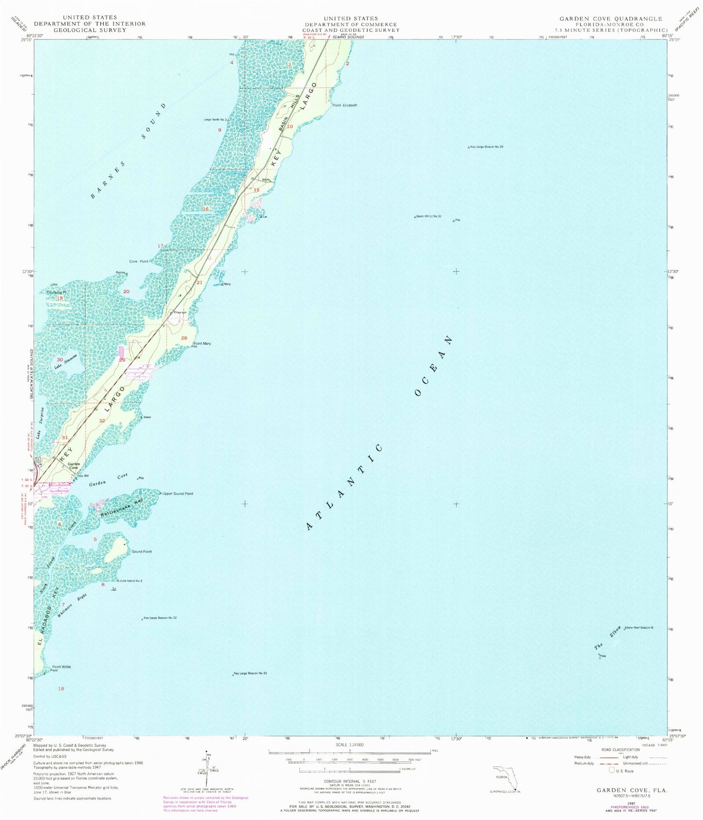 Classic USGS Garden Cove Florida 7.5'x7.5' Topo Map Image