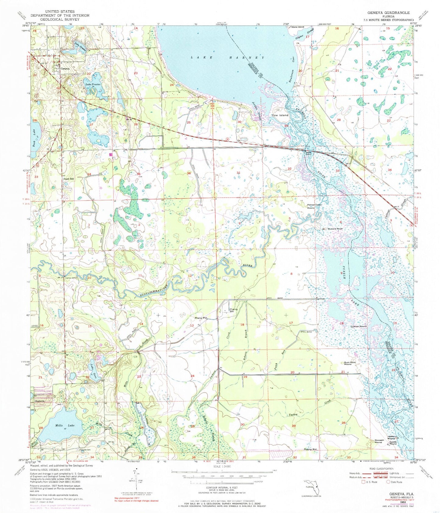 Classic USGS Geneva Florida 7.5'x7.5' Topo Map Image