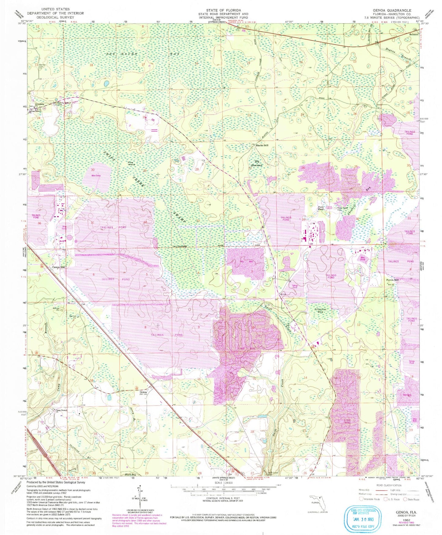 Classic USGS Genoa Florida 7.5'x7.5' Topo Map Image