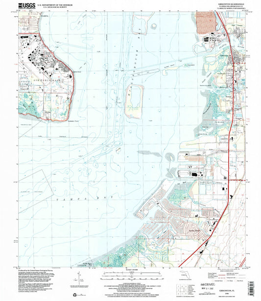Classic USGS Gibsonton Florida 7.5'x7.5' Topo Map Image