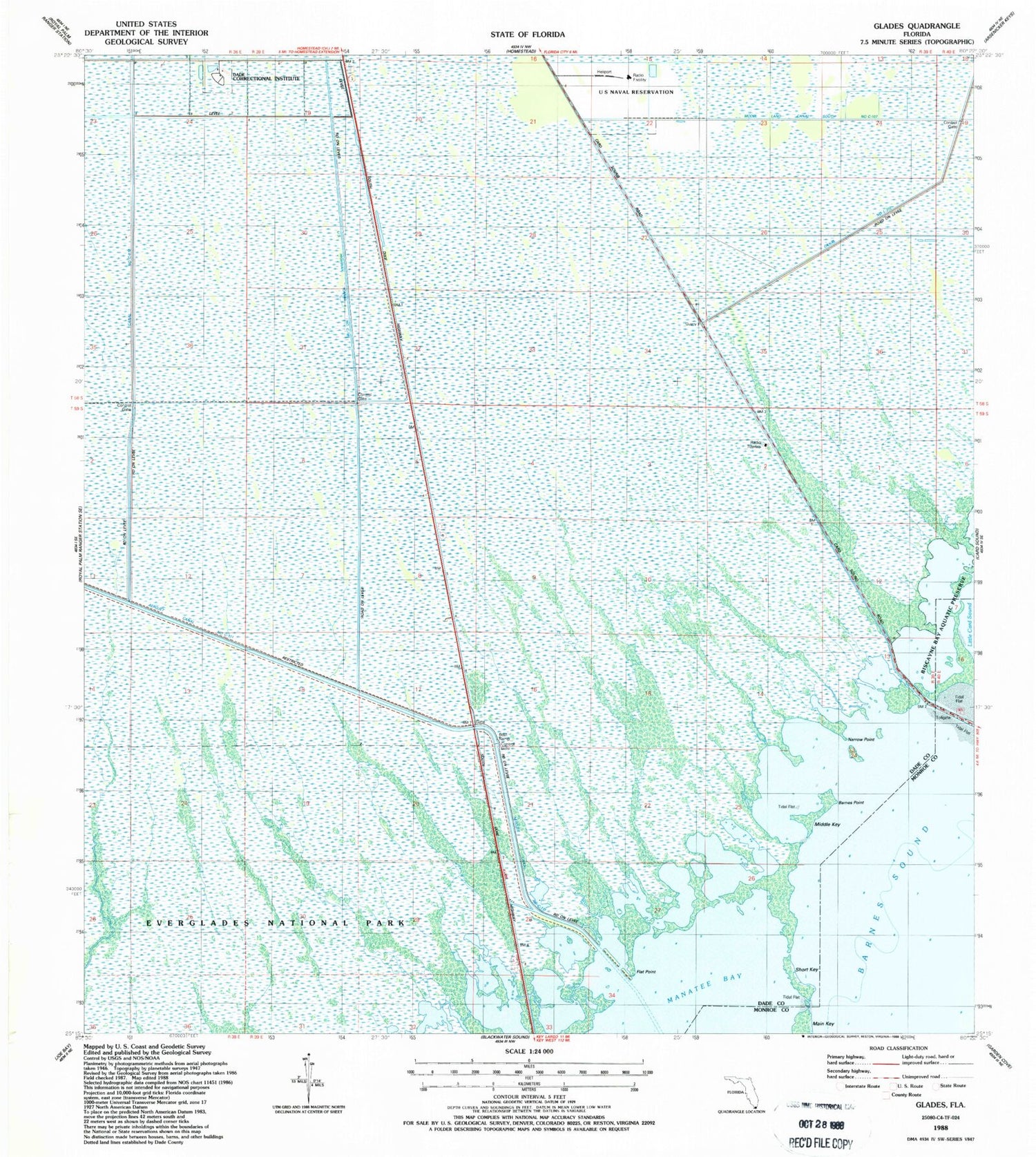 Classic USGS Glades Florida 7.5'x7.5' Topo Map Image