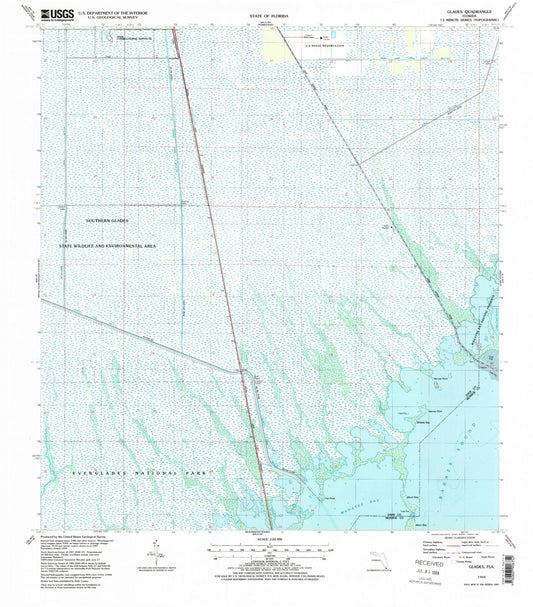 Classic USGS Glades Florida 7.5'x7.5' Topo Map Image
