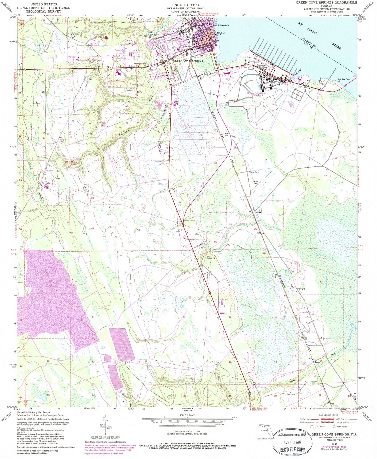Classic USGS Green Cove Springs Florida 7.5'x7.5' Topo Map Image