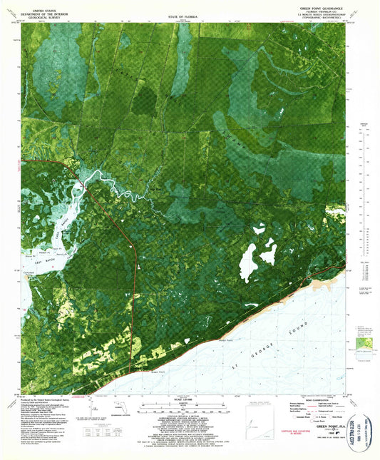 Classic USGS Green Point Florida 7.5'x7.5' Topo Map Image